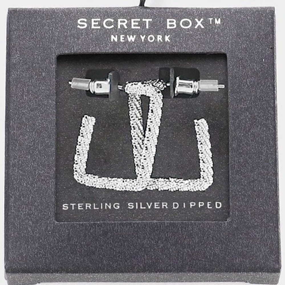 STERLING SILVER TEXTURED RECTANGLE HOOP EARRINGS
